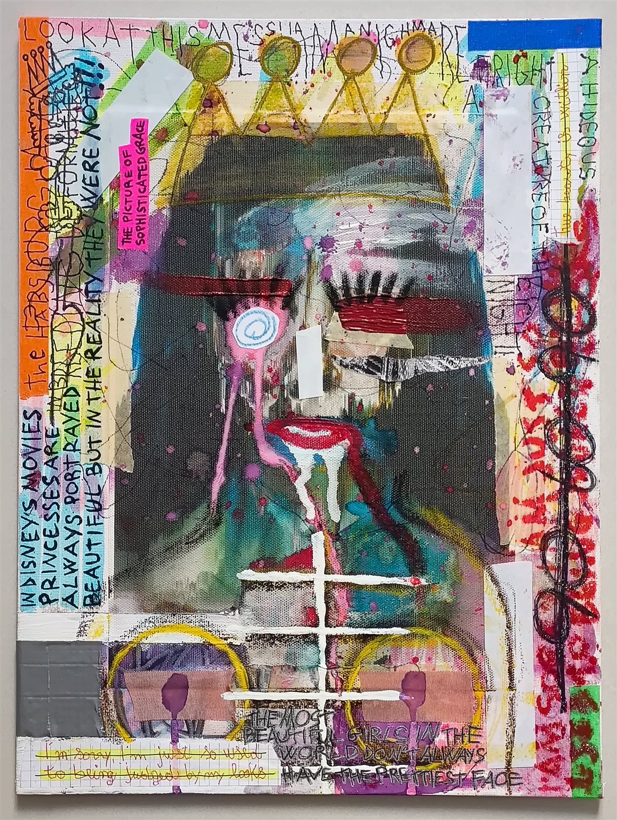 Dom Barra — PRƏTTY_F∆CƏ-02, 2024 · mixed media on canvas board, 30 × 40 cm