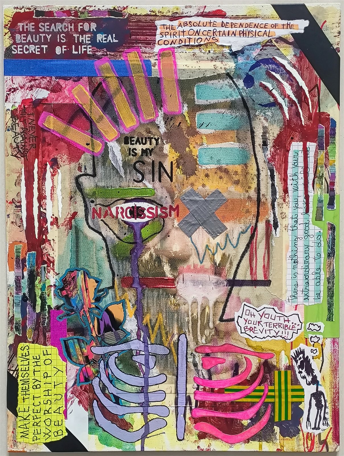 Dom Barra — PRƏTTY_F∆CƏ-03, 2024 · mixed media on canvas board, 30 × 40 cm