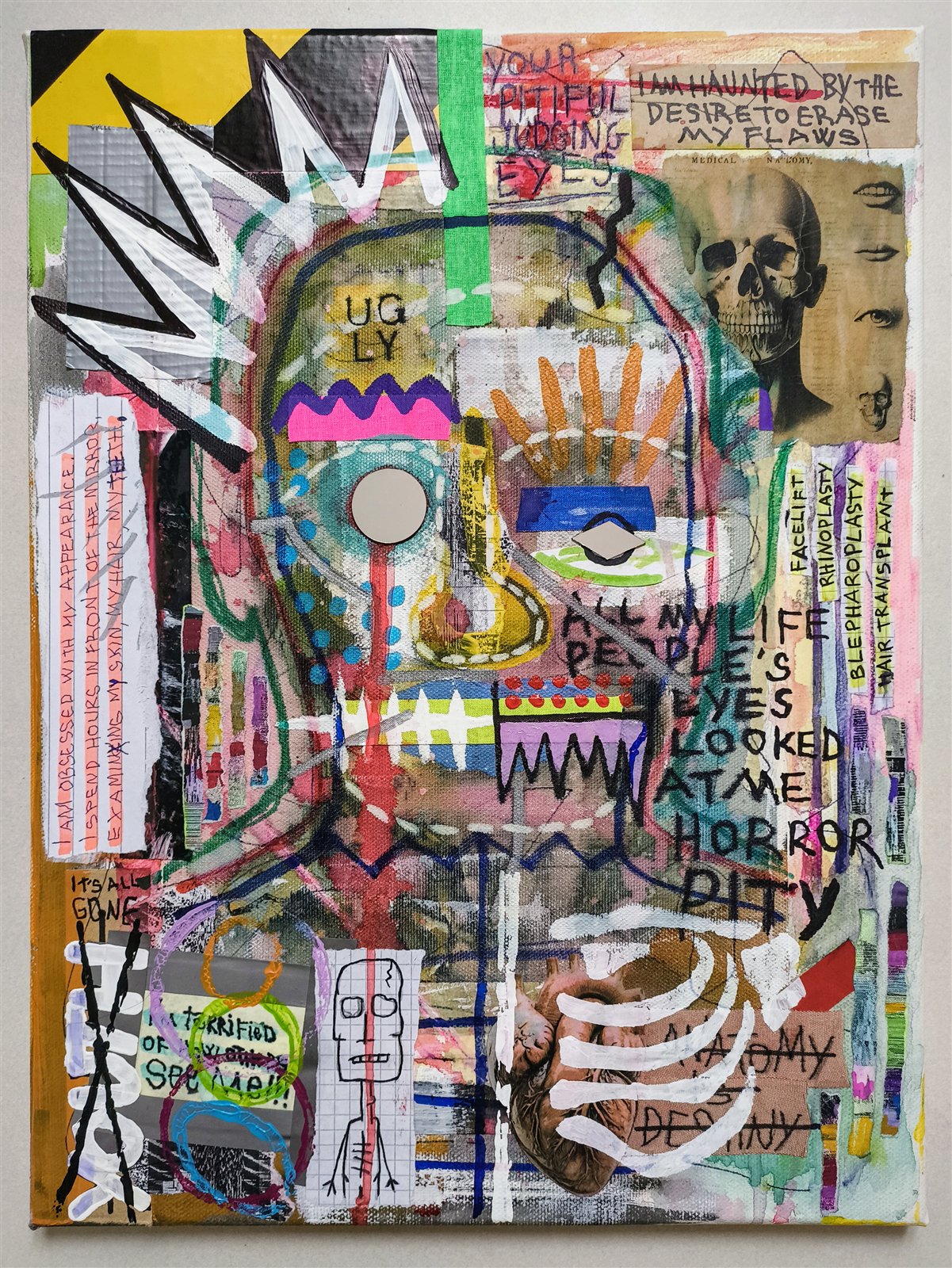 Dom Barra — PRƏTTY_F∆CƏ-04, 2024 · mixed media on canvas board, 30 × 40 cm