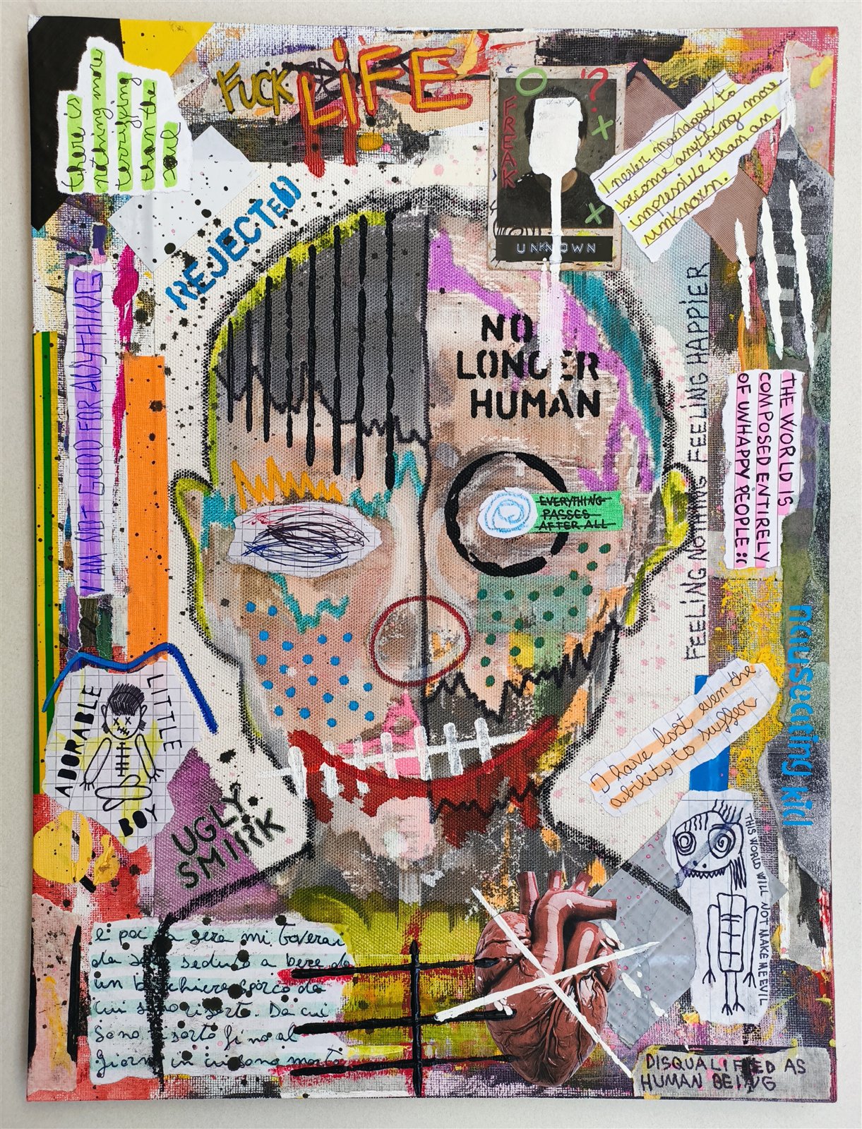 Dom Barra — PRƏTTY_F∆CƏ-06, 2025 · mixed media on canvas board, 30 × 40 cm