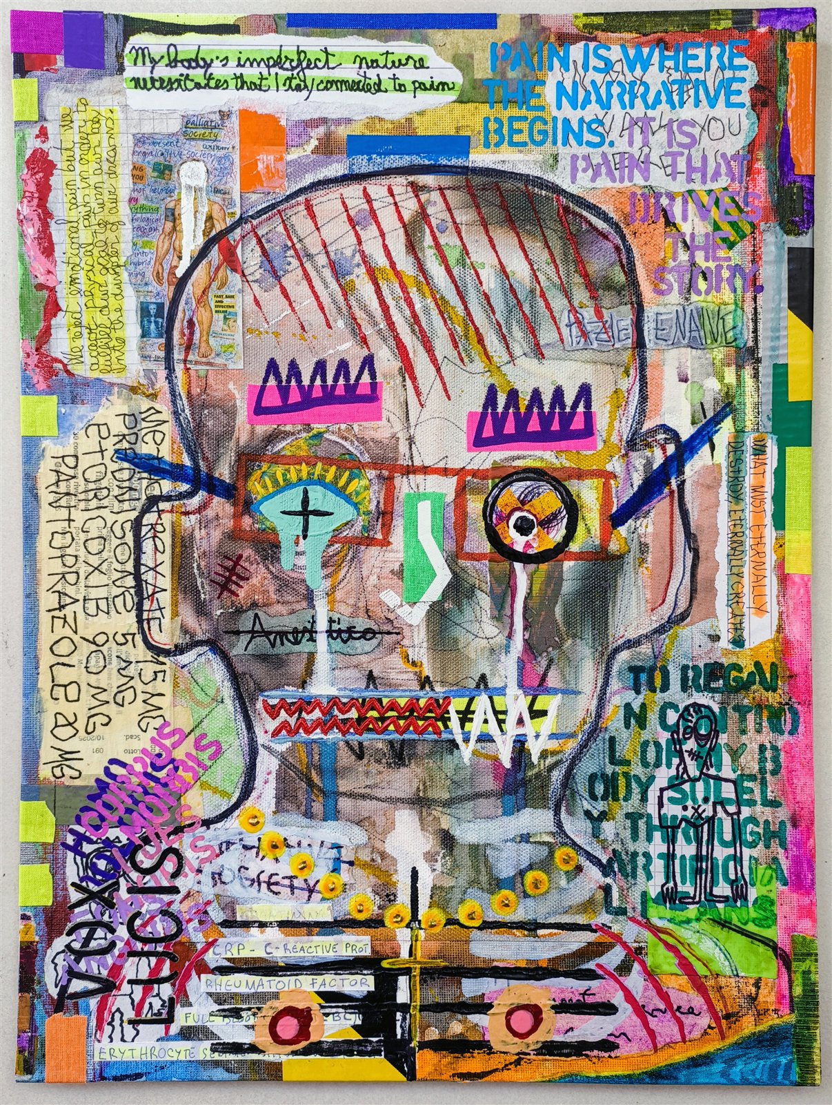 Dom Barra — PRƏTTY_F∆CƏ-07, 2025 · mixed media on canvas board, 30 × 40 cm